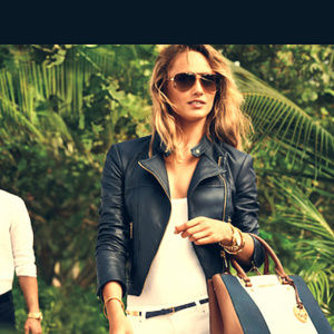 Michael Kors leather jacket navy blue